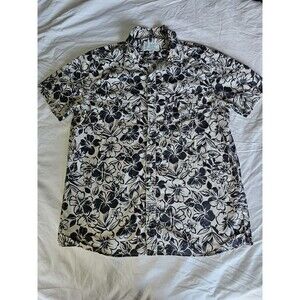 American Eagle Shirt Mens Large Tall Black Floral Hawaiian Aloha Button Up Camp